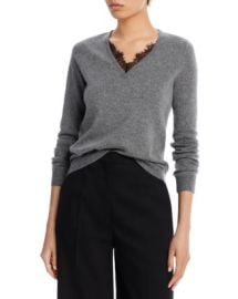 C by Bloomingdales Cashmere V-Neck Lace Trim Cashmere Sweater - 100 Exclusive Bloomingdales at Bloomingdales