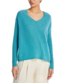 C by Bloomingdales Cashmere V-Neck Ribbed Sleeve Cashmere Sweater - 100 Exclusive Bloomingdales at Bloomingdales