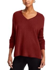 C by Bloomingdales Cashmere V-Neck Ribbed Sleeve Cashmere Sweater - Exclusive Bloomingdales at Bloomingdales