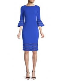 CALVIN KLEIN - BELL-SLEEVE STRIPED MESH DRESS at Saks Off 5th