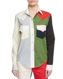 CALVIN KLEIN 205W39NYC Colorblock Button-Down Long-Sleeve at Neiman Marcus