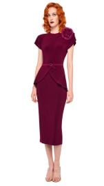 CAP SLEEVE SHOULDER PAD PEPLUM DRESS Plum Norma Kamali at Norma Kamali