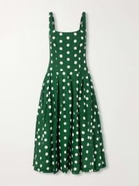 CARA CARA Regio pleated polka-dot linen midi dress at Net a Porter