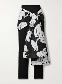 CAROLINA HERRERA Draped floral-print faille and crepe slim-leg pants at Net a Porter