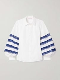 CAROLINA HERRERA Guipure lace-trimmed cotton-blend poplin shirt at Net a Porter