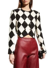 CASABLANCA Harlequin Diamond Crop Blazer Jacket at Neiman Marcus