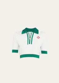 CASABLANCA Monogram Embroidered Crop Polo Shirt at Bergdorf Goodman