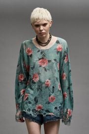 CAST-OFF NECK BOYFRIEND SWEATER - BLUE FLORAL R13 at R13