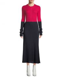 CEDRIC CHARLIER CREWNECK LONG-SLEEVE A-LINE COLORBLOCKED COTTON MIDI DRESS at Bergdorf Goodman