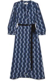 CEFINN - PRINTED SATIN WRAP MIDI DRESS - BLUE at Net A Porter