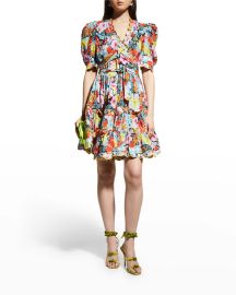 CELIAB Aila Floral Tiered Mini Dress with Scalloped Trim at Neiman Marcus