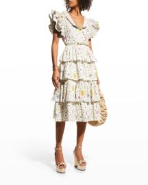 CELIAB Delfina Tiered Multicolor Midi Dress at Neiman Marcus