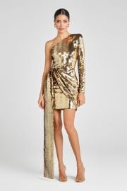CELINA Gold Sequin Draped Dress NADINE MERABI at Nadine Merabi