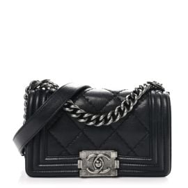 CHANEL Calfskin Double Stitch Small Boy Flap Black 1544364 FASHIONPHILE at Fashionphile