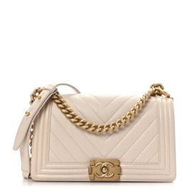 CHANEL Caviar Chevron Quilted Medium Boy Flap Light Beige 1283627 FASHIONPHILE at Fashionphile