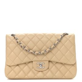 CHANEL Caviar Quilted Jumbo Double Flap Light Beige 1153521 FASHIONPHILE at Fashionphile