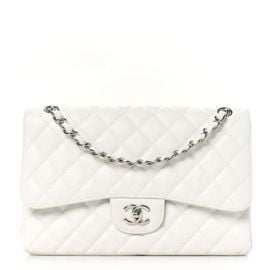 CHANEL Caviar Quilted Jumbo Double Flap White 1582207 FASHIONPHILE at Fashionphile