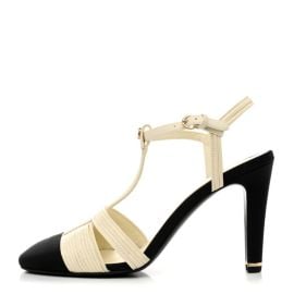 CHANEL Lambskin Grosgrain Pearl CC Cap Toe Slingback Sandals 41 Ivory Black 1263202 FASHIONPHILE at Fashionphile