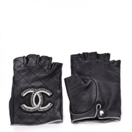 CHANEL Lambskin Stitched Fingerless CC Embellished Gloves 7 Black 242123 FASHIONPHILE at Fashionphile