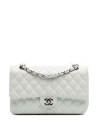 CHANEL Pre-Owned 2008-2009 Medium Classic Caviar Double Flap Shoulder Bag White at Farfetch