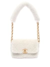 CHANEL Pre-Owned 2020 CC Quilted Shearling Padded Chain Flap Shoulder Bag White at Farfetch