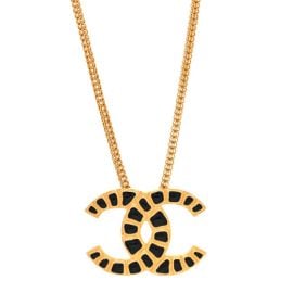 CHANEL Resin Along The Nile CC Pendant Necklace Gold Black 1178946 FASHIONPHILE at Fashionphile