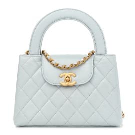CHANEL Shiny Aged Calfskin Quilted Nano Kelly Shopper Light Blue 1386763 FASHIONPHILE at Fashionphile