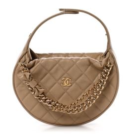 CHANEL Shiny Caviar Quilted Bow Pouch Hobo Dark Beige 1480339 FASHIONPHILE at Fashionphile