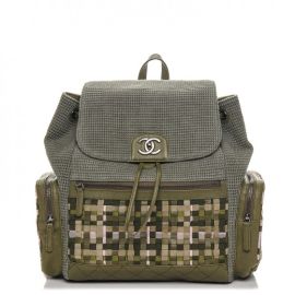 CHANEL Tweed Canvas Cuba Pocket Backpack Khaki 207627 FASHIONPHILE at Fashionphile