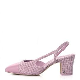 CHANEL Tweed Lambskin Cap Toe CC Slingback Pumps 38 Pink 1079070 FASHIONPHILE at Fashionphile