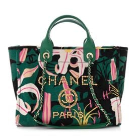 CHANEL Velvet Calfskin Beaded Small Deauville Tote Pink Green Black 1474341 FASHIONPHILE at Fashionphile