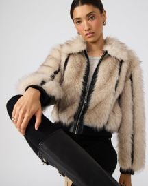 CHARMAINE Natural Faux Fur Long-Sleeved Faux Leather Women39s Jacket Steve Madden at Steve Madden