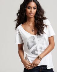 CHASER Tee - Double Peace Sign Destroyed V Neck at Bloomingdales