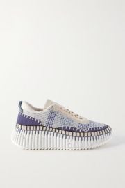 CHLO Nama embroidered suede and recycled-mesh sneakers NET-A-PORTER at Net a Porter