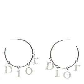 CHRISTIAN DIOR Crystal Logo Hoop Earrings Silver 705910 FASHIONPHILE at Fashionphile