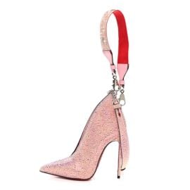 CHRISTIAN LOUBOUTIN Crystal Suede AB Stiletto Charm Clutch Pink Metallic 1177977 FASHIONPHILE at Fashionphile