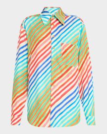 CHRISTOPHER JOHN ROGERS Striped Bias Button-Down Shirt at Neiman Marcus