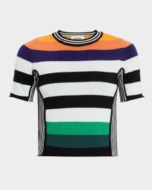CHRISTOPHER JOHN ROGERS Striped Knit Crop Baby Tee at Neiman Marcus