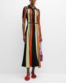 CHRISTOPHER JOHN ROGERS Striped Knit Polo Dress at Neiman Marcus