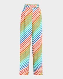 CHRISTOPHER JOHN ROGERS Striped Pleated Wide-Leg Bias Trousers at Neiman Marcus