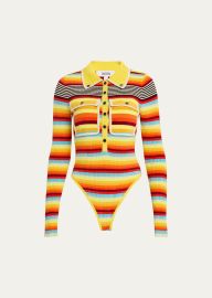 CHRISTOPHER JOHN ROGERS Striped Rib Polo Bodysuit - at Bergdorf Goodman