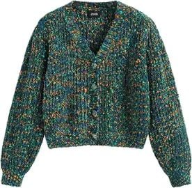 CIDER Colorful V-Neck Knit Cardigan: Green XS at Amazon
