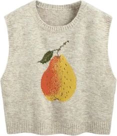 CIDER Knit Round Neckline Pear Graphic Wool-Blend Vest Curve & Plus at Amazon