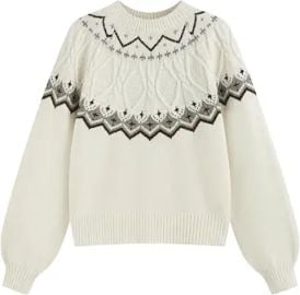 CIDER Womens Fair Isle Sweater Cropped Long Sleeve Wool Blend Cozy Sweaters at Amazon
