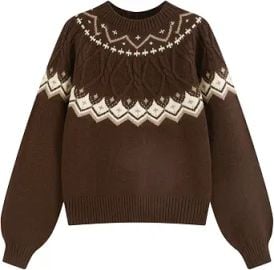 CIDER Womens Fair Isle Sweater Cropped Long Sleeve Wool Blend Cozy Sweaters at Amazon