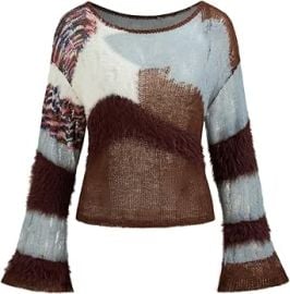 CIDER Womens Wool Color Block Sweater Knitted Boat Neck Bell Sleeve Pullover Sweatshirt Tops Multicolor M at Womens Clothing store at Amazon
