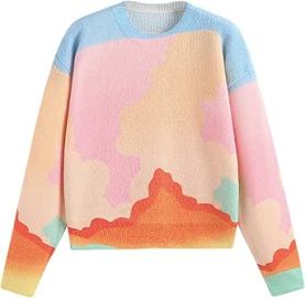 CIDER Wool-Blend Patchy Rainbow Long Sleeve Sweater Multicolor XL at Womens Clothing store at Amazon