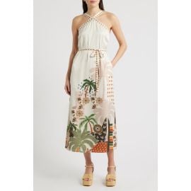 CIEBON Pricella Botanical Halter Neck Midi Dress at Nordstrom