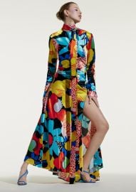 CJR EXCLUSIVE PETUNIA FLORAL TIE NECK ASYMMETRIC DRESS W SLIT Christopher John Rogers at Christopher John Rogers