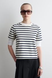 CLEAN CUT REGULAR T-SHIRT - NAVY WHITE STRIPED COS at COS